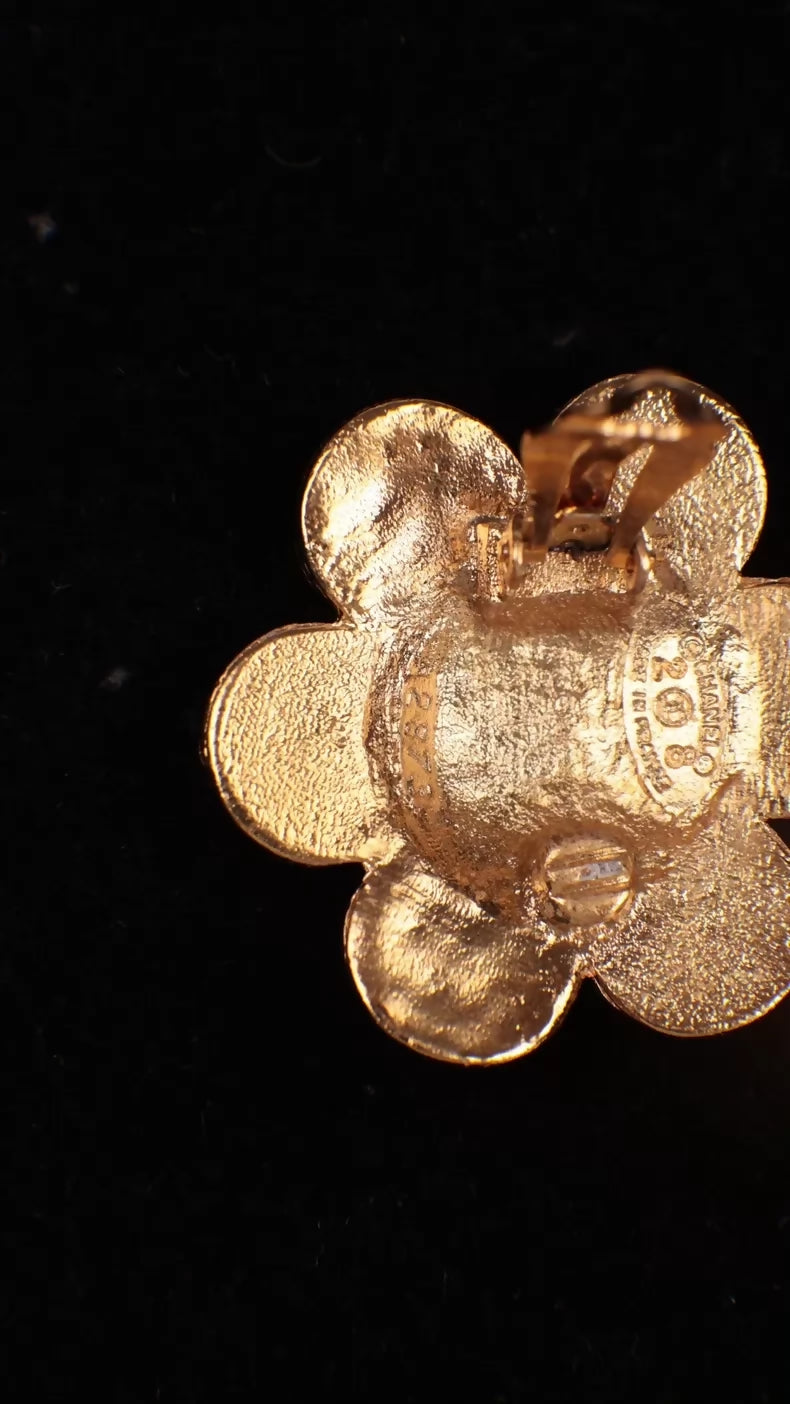 Chanel 1992 Plain Gold CC Flower Clip-on Earrings