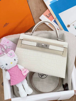 Hermès Mini Kelly 20 cream white Matt crocodile leather palladium