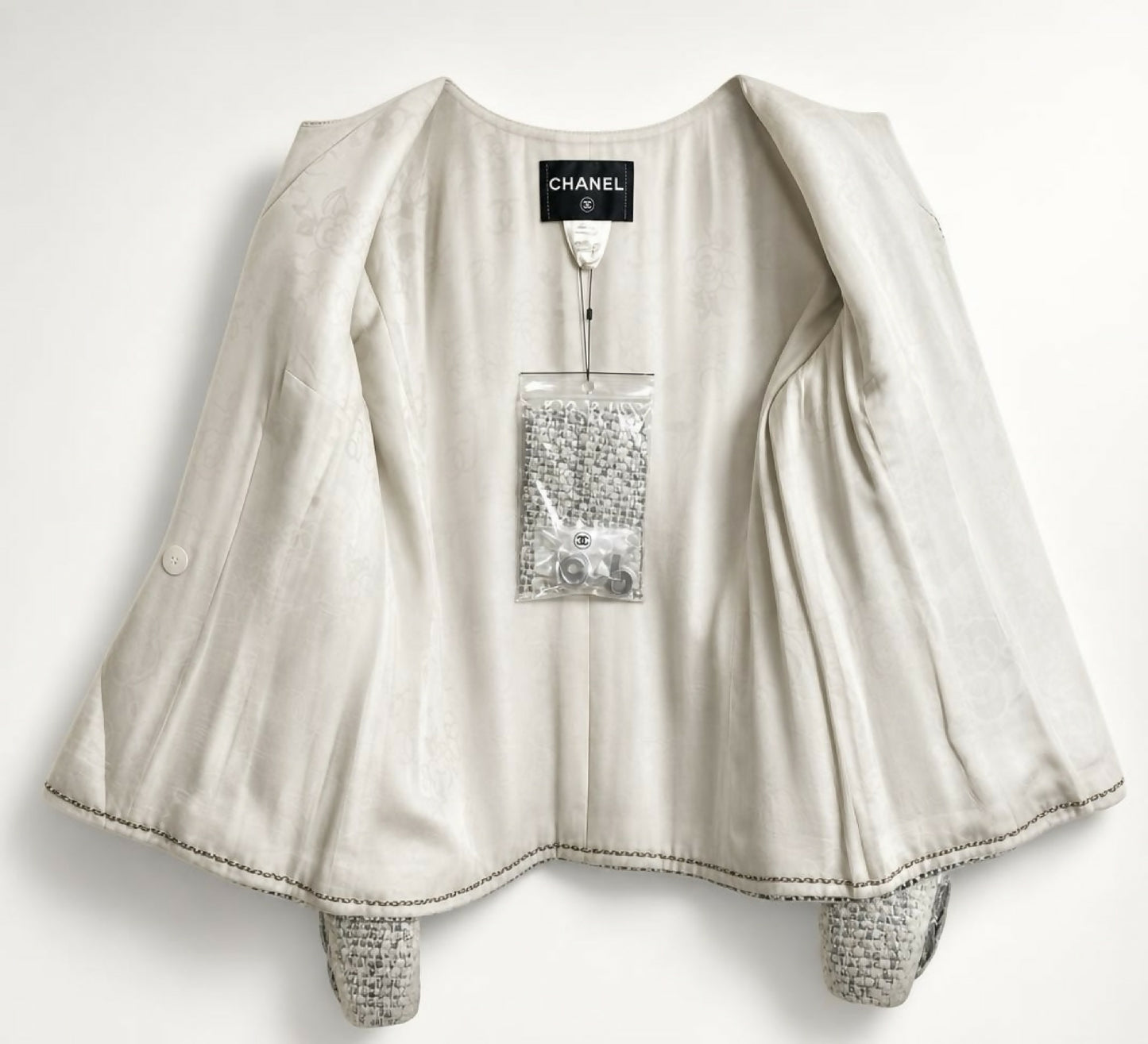 Chanel 10A Shanghai Shearling Tweed CC Grey Black Jacket Coat FR 36