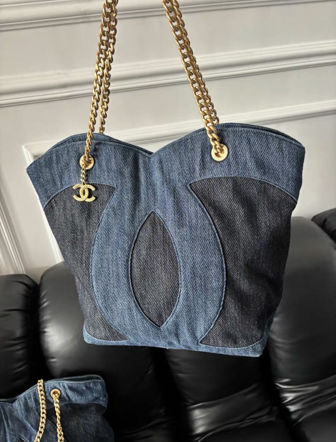 Chanel23p denim double-sided Tote bag