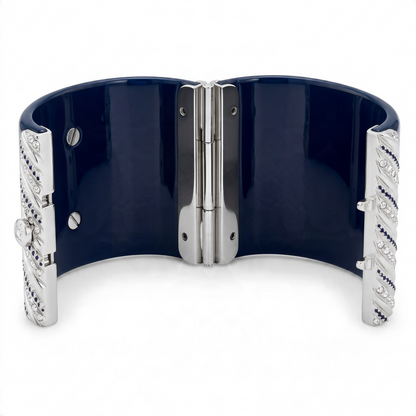 Chanel 13P Navy Blue Silver Crystals Lucite Statement Bracelet Cuff