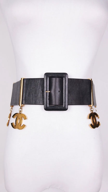 1993 Chanel CC pendant, black wide belt