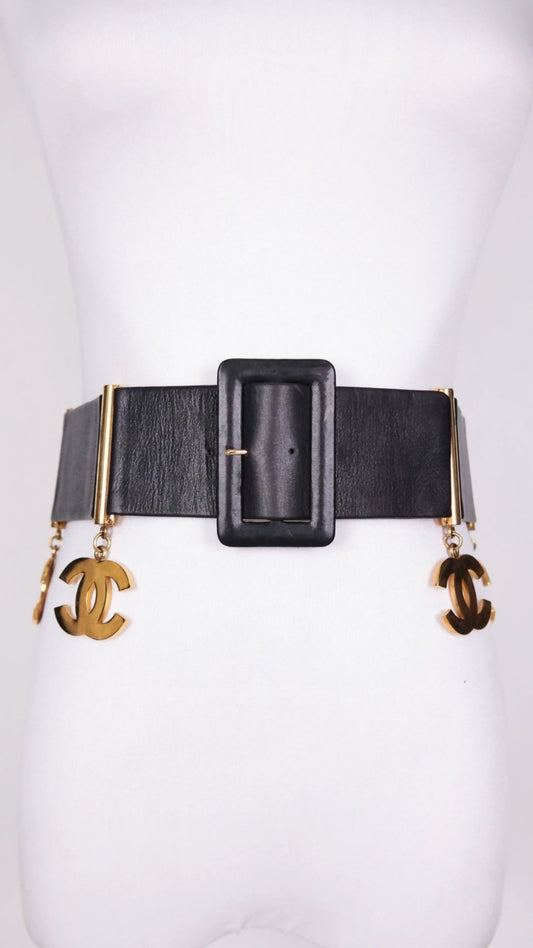1993 Chanel CC pendant, black wide belt