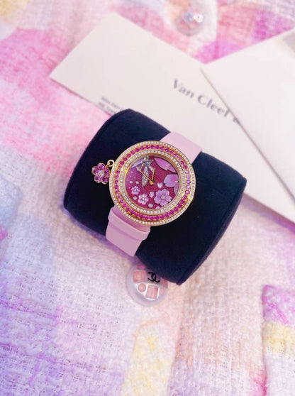 Van Cleef & Arpels VCA Van Cleef & Arpels Japan Limited Extraordinary Dial Series Cherry Blossom Fairy Pink Dial Quartz Ladies Watch - One size Watch - Vintage fashion from Wararni