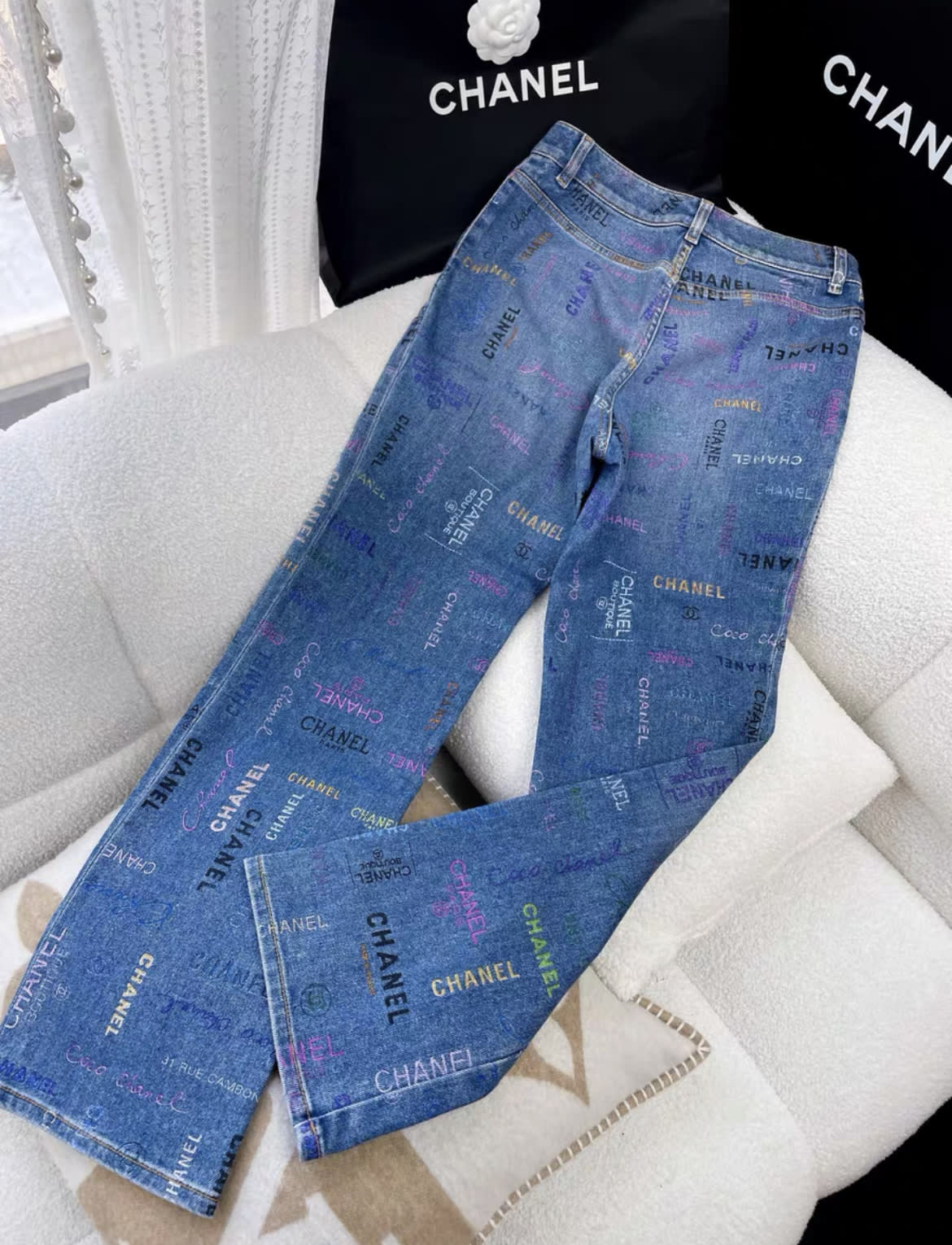 Chanel 22P blue denim graffiti jeans