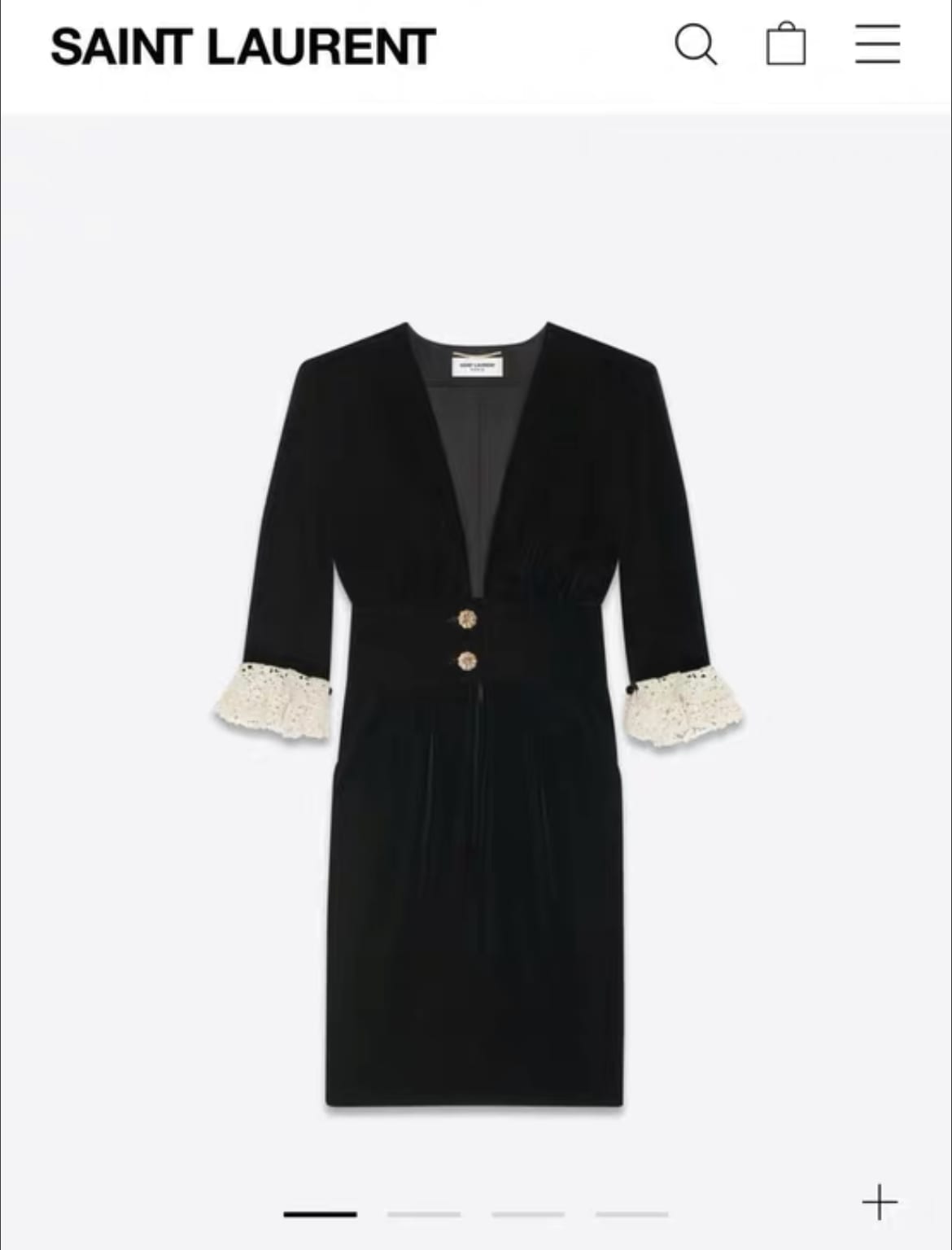 SAINT LAURENT Lace-trimmed velvet dress