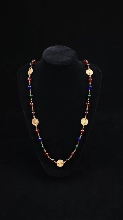 Chanel Colored Glass Gold Coin Necklace