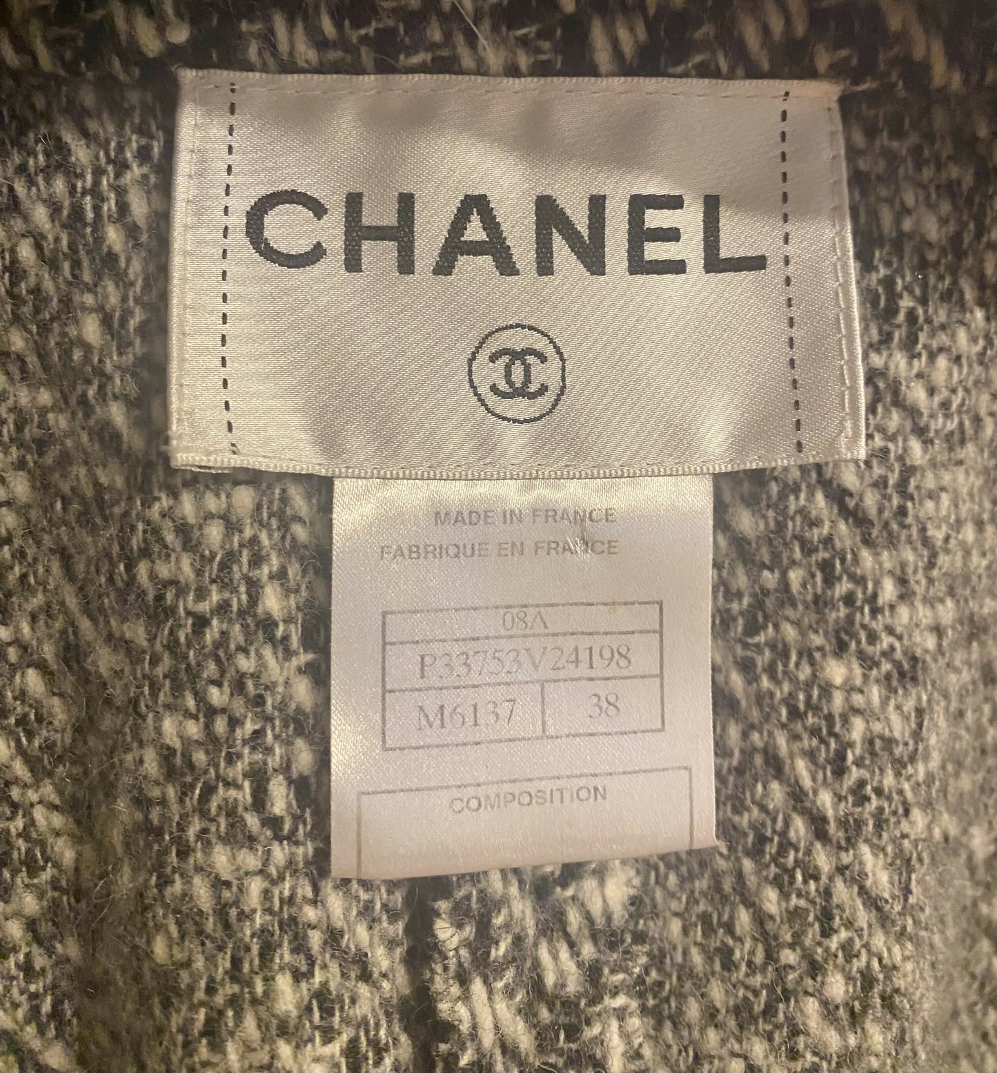 Chanel 08A Grey Herringbone Wool Utility Coat Jacket FR 38