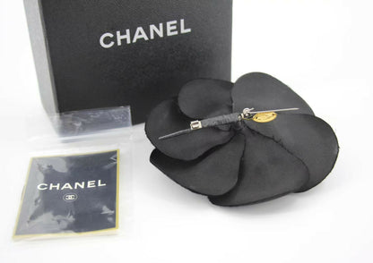 Chanel Vintage 81-85 Silk Black Large Camellia Brooch