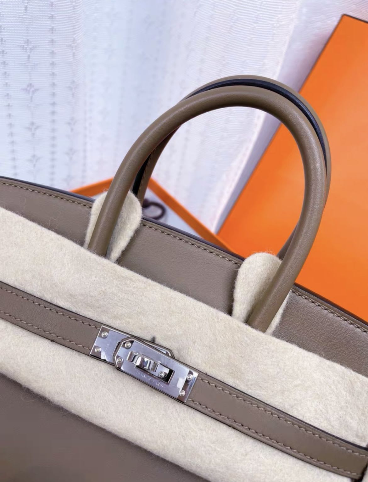 Hermes Birkin 25 Etoupe Swift leather palladium silver hardware