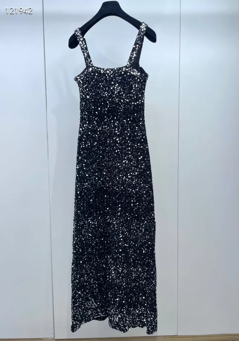 Chanel 23C black sequined tweed dress