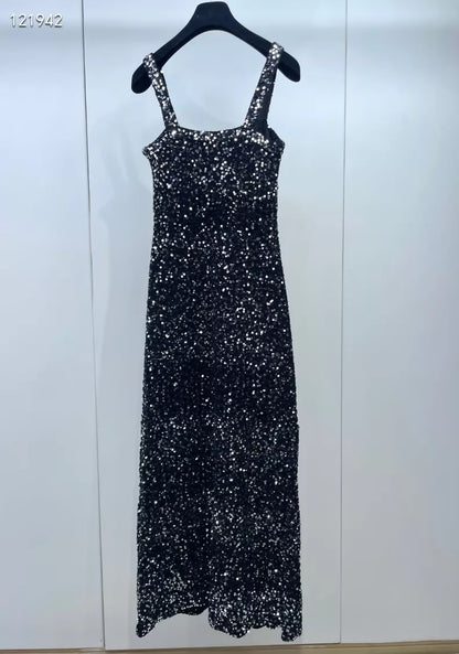 Chanel 23C black sequined tweed dress