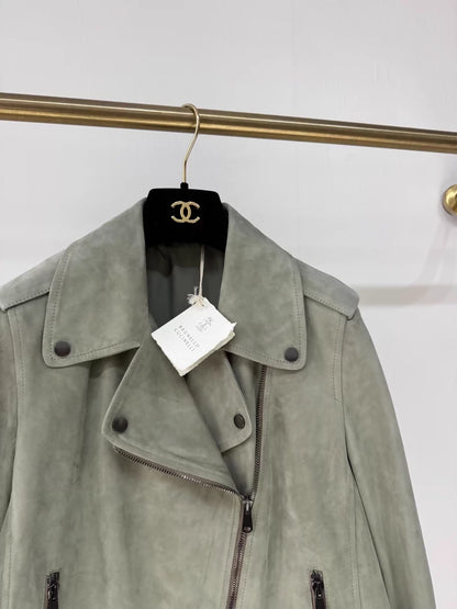 Brunello Cucinelli green suede leather jacket