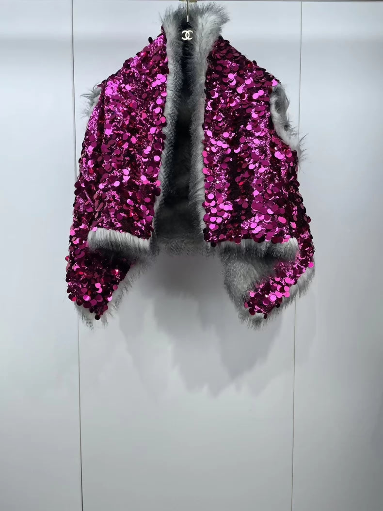 Prada sequined eco-friendly fur shawl