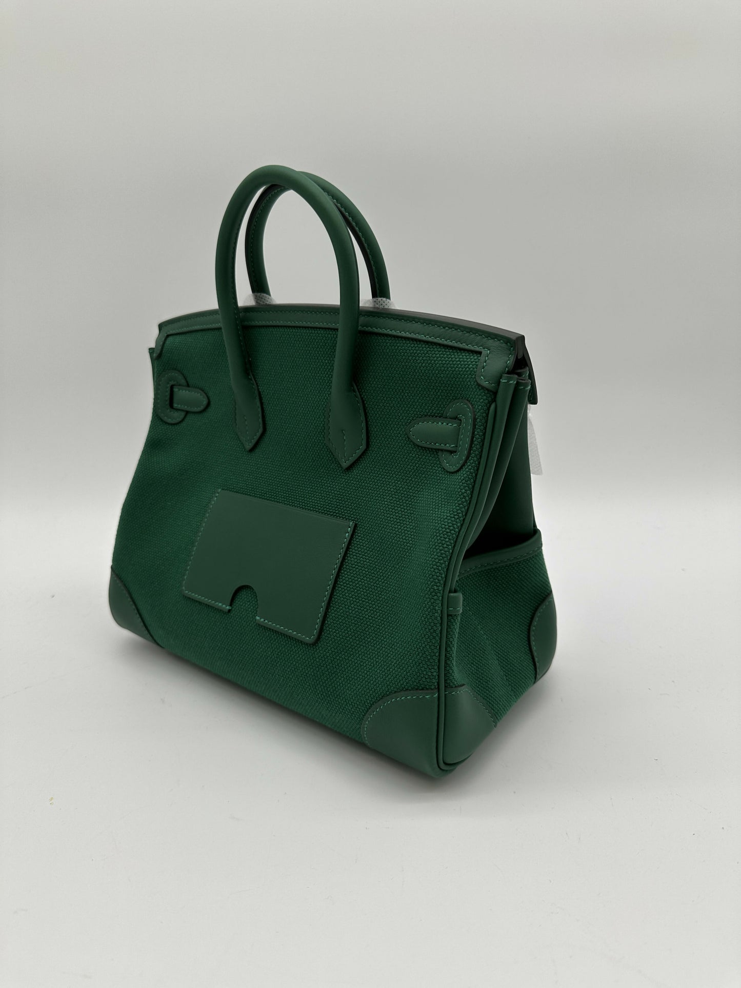 Hermes Birkin 25 Cargo Toile Goeland/Veau Swift Vert Moyen phw stamp K