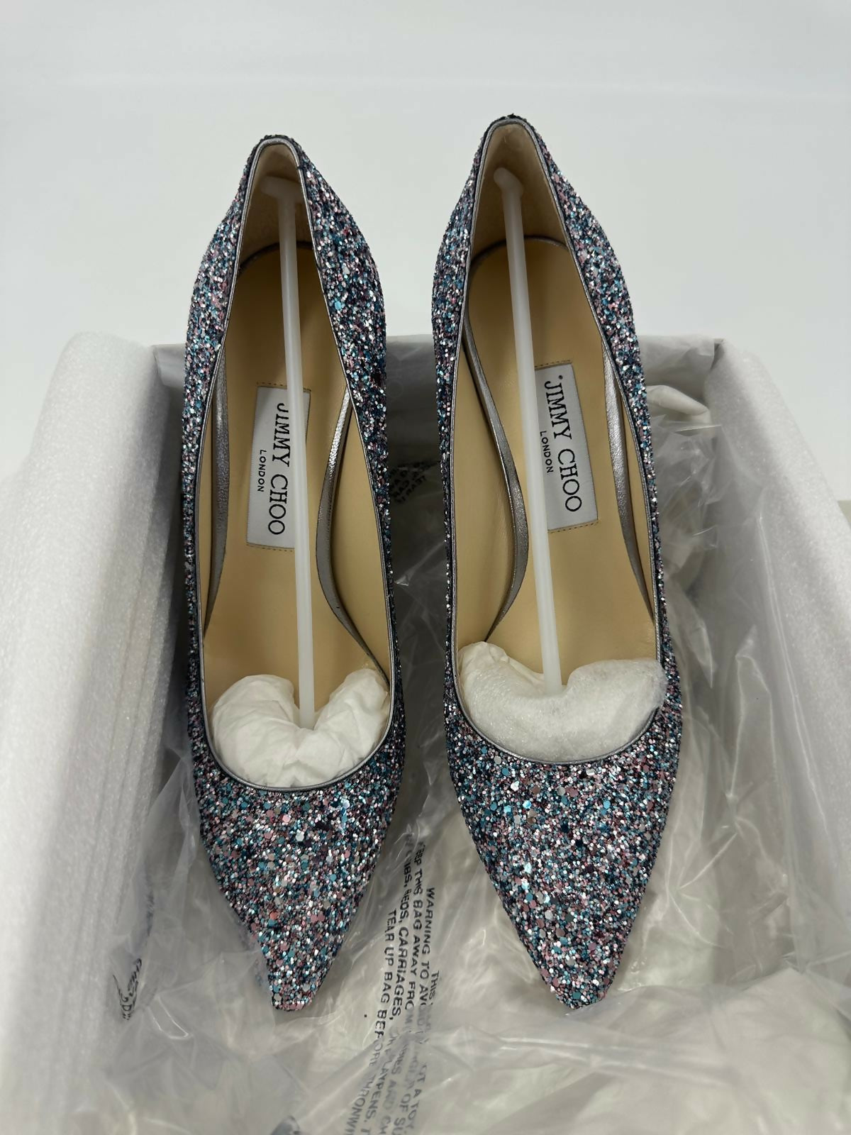 Jimmy Choo Romy Light Blue Multicolour Glitter Pumps Size 38.5
