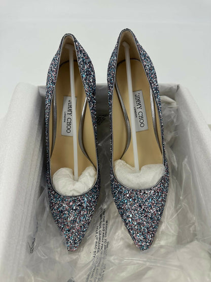 Jimmy Choo Romy Light Blue Multicolour Glitter Pumps Size 38.5