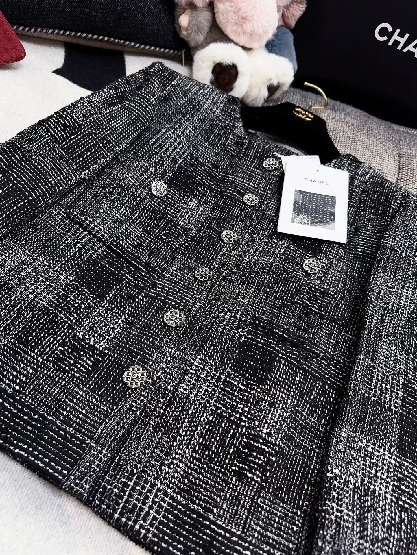 Chanel 22A Black and White Check Tweed Jacket