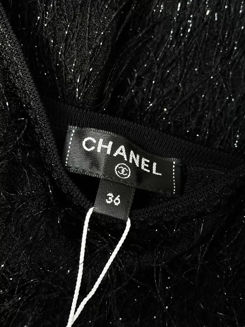Chanel 21S black tassel and feather dress