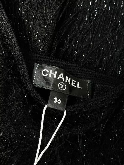 Chanel 21S black tassel and feather dress