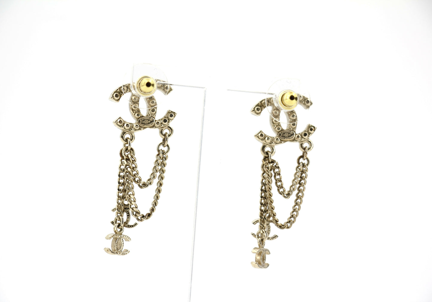 Chanel A13P Rhinestone Imitation Pearl Pink Pendant Stud Earrings