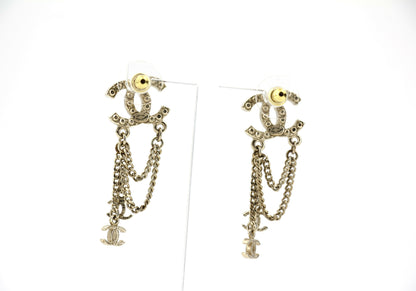Chanel A13P Rhinestone Imitation Pearl Pink Pendant Stud Earrings