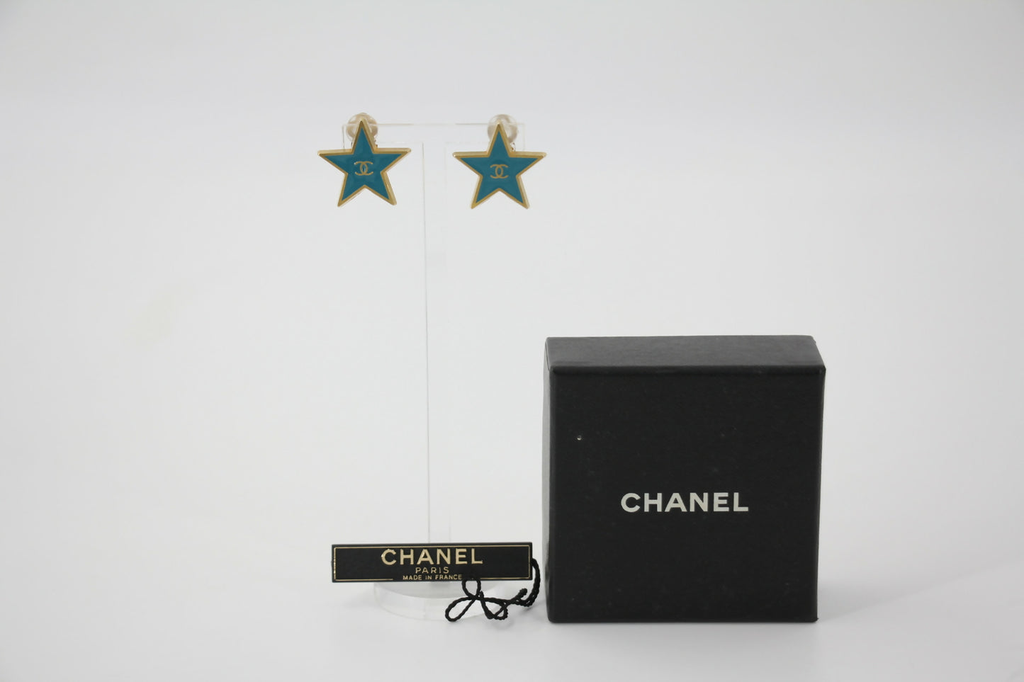 Chanel Vintage 01P Metal Blue-Green Star Clip-on Earrings