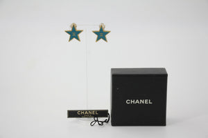 Chanel Vintage 01P Metal Blue-Green Star Clip-on Earrings