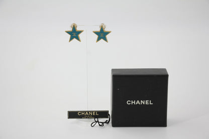 Chanel Vintage 01P Metal Blue-Green Star Clip-on Earrings