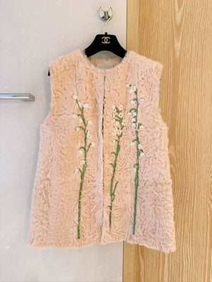 Valentino Pink Lily of the Valley Sequin Embroidered Lambswool Vest