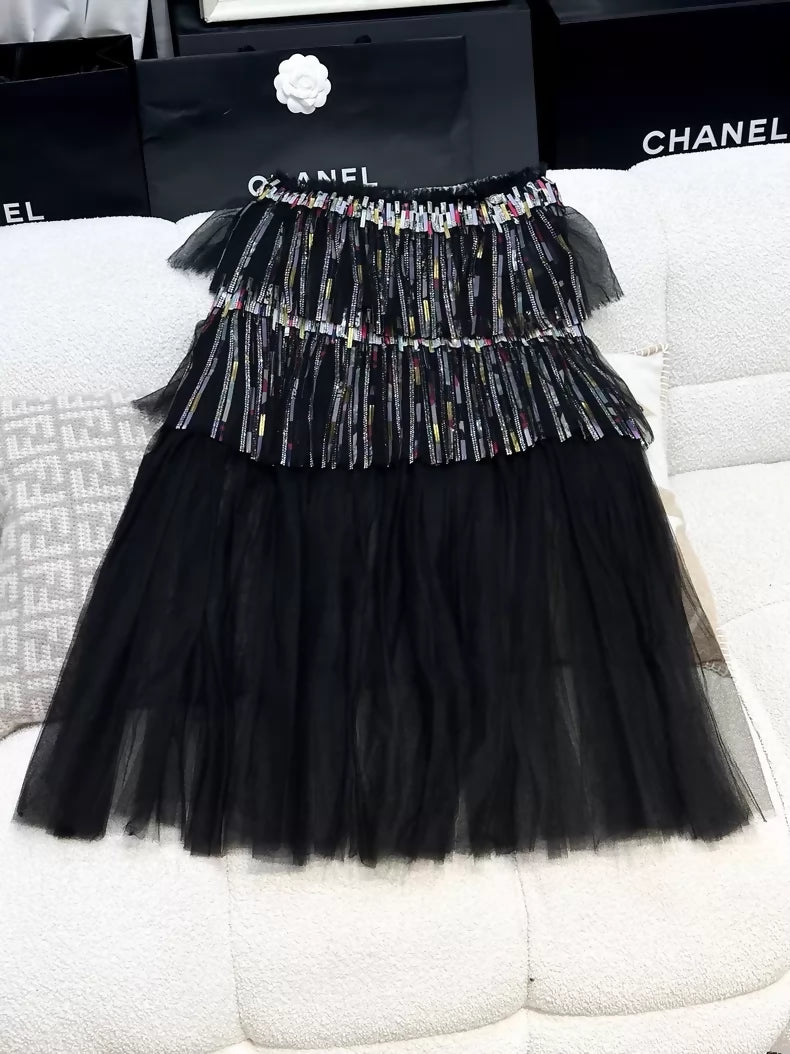 Chanel 23A black tulle skirt