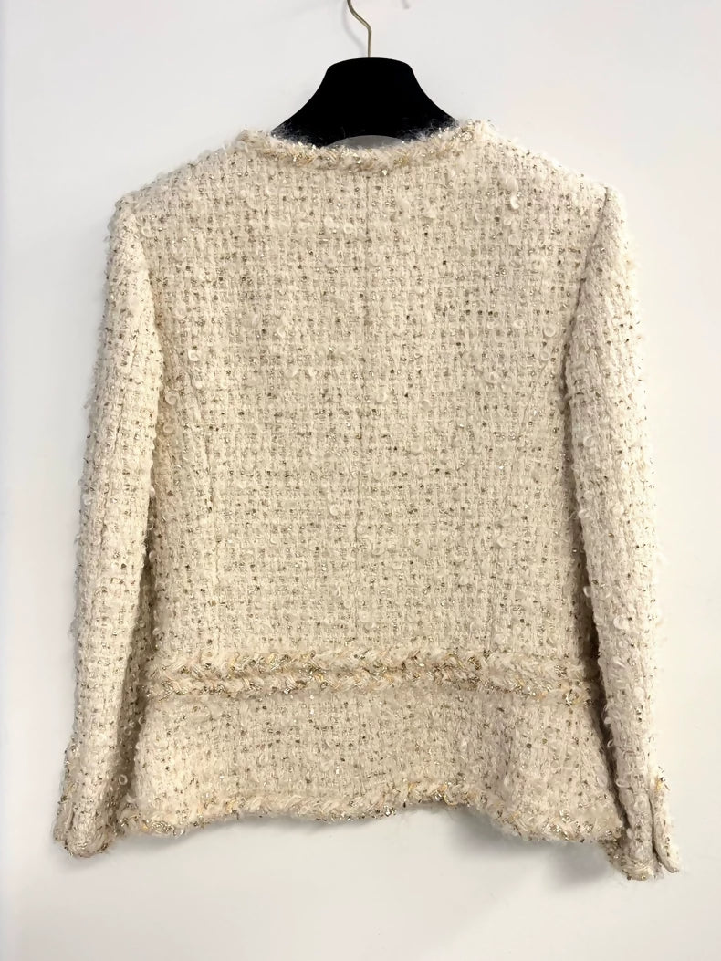 Chanel 19A écru gold tweed jacket 34FR