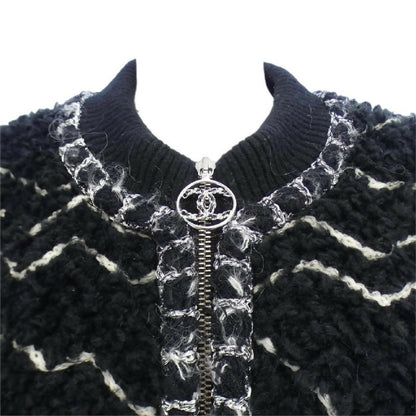Chanel 19B Black Fuzzy Alpaca CC Zipper Bomber Jacket Coat FR 36