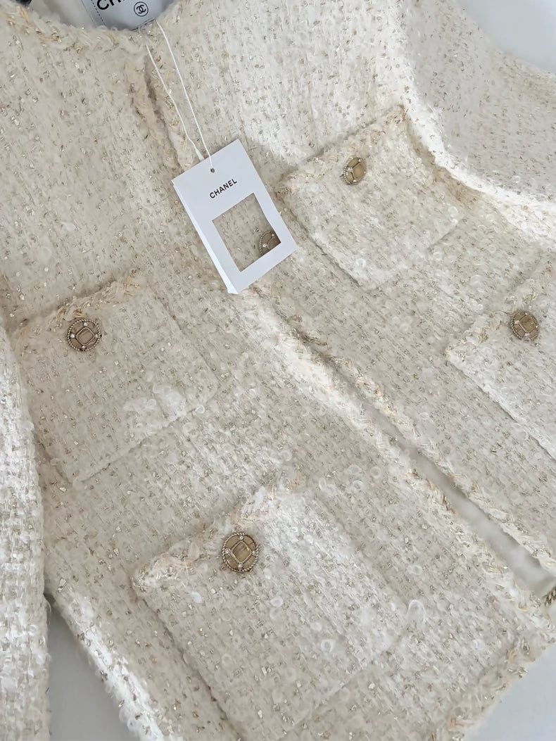 Chanel 19A white gold tweed jacket