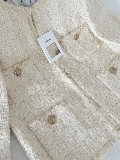Chanel 19A white gold tweed jacket