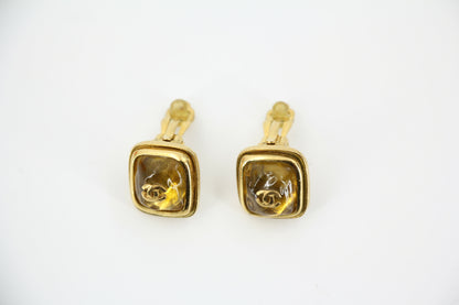 Chanel Vintage 99A Amber Gripoix Yellow Square Clip-on Earrings