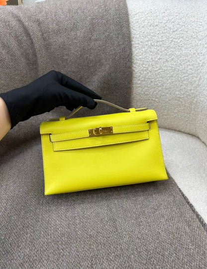 Hermès Kelly Pochette Lime Swift Gold Hardware