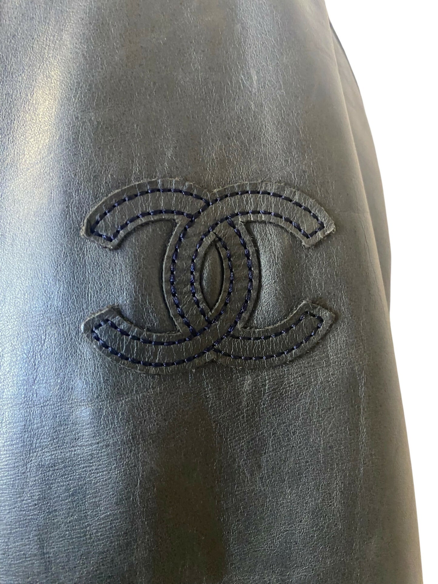 Chanel 12P Navy Blue Petrol Quilted Leather Biker Jacket FR 36