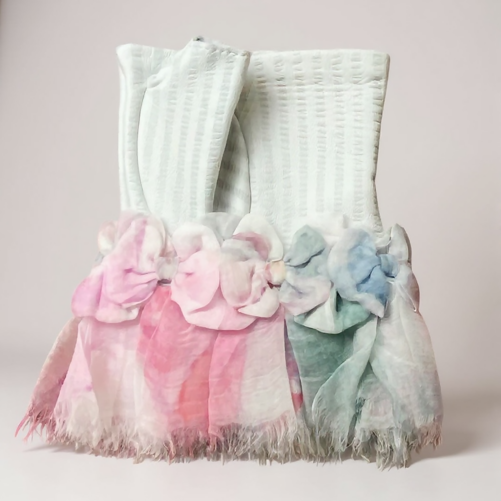 Rare Chanel 13C Paris-Versailles Mint Green Leather Silk Bows CC Fingerless Gloves Size 7.5