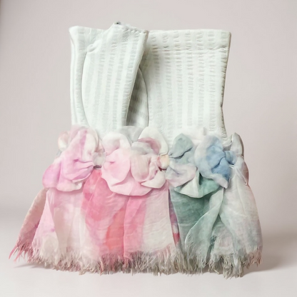 Rare Chanel 13C Paris-Versailles Mint Green Leather Silk Bows CC Fingerless Gloves Size 7.5