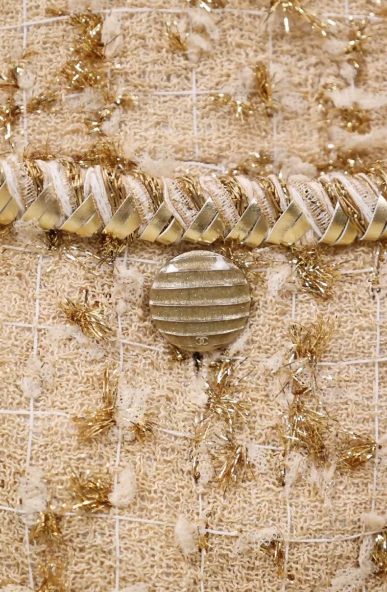 Chanel Gold Tweed Thin Zip-Up Short-Sleeve Jacket