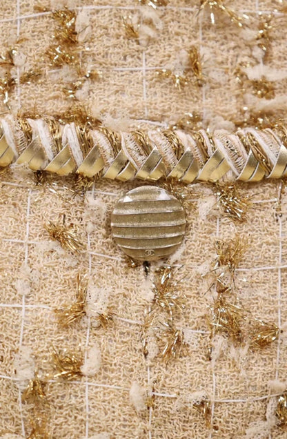 Chanel Gold Tweed Thin Zip-Up Short-Sleeve Jacket