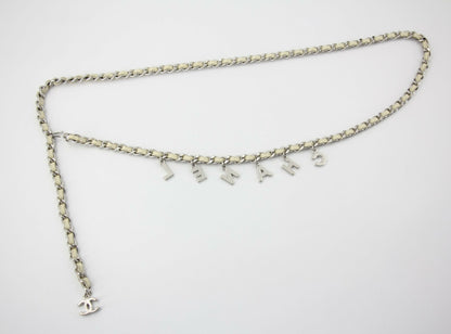 Chanel A12C Leather with Metal Beige White and Silver Waist Chain L95