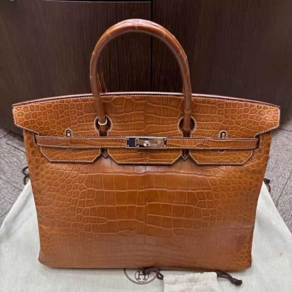 Rare Hermes Birkin 40 Gold Brown Matte Crocodile Leather with