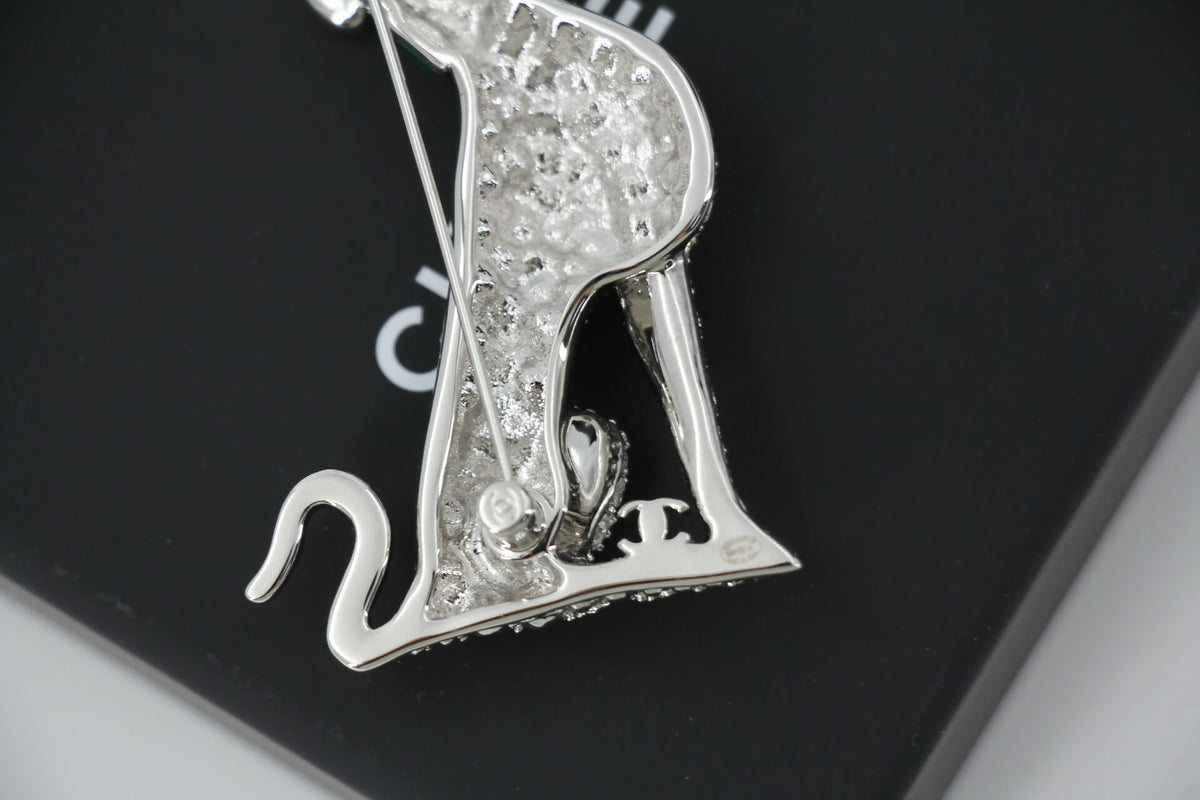 Chanel B26A Rhinestone Black Silver Green Dalmatian Brooch