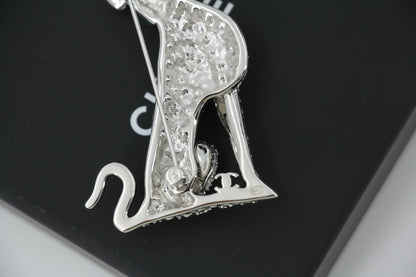 Chanel B26A Rhinestone Black Silver Green Dalmatian Brooch