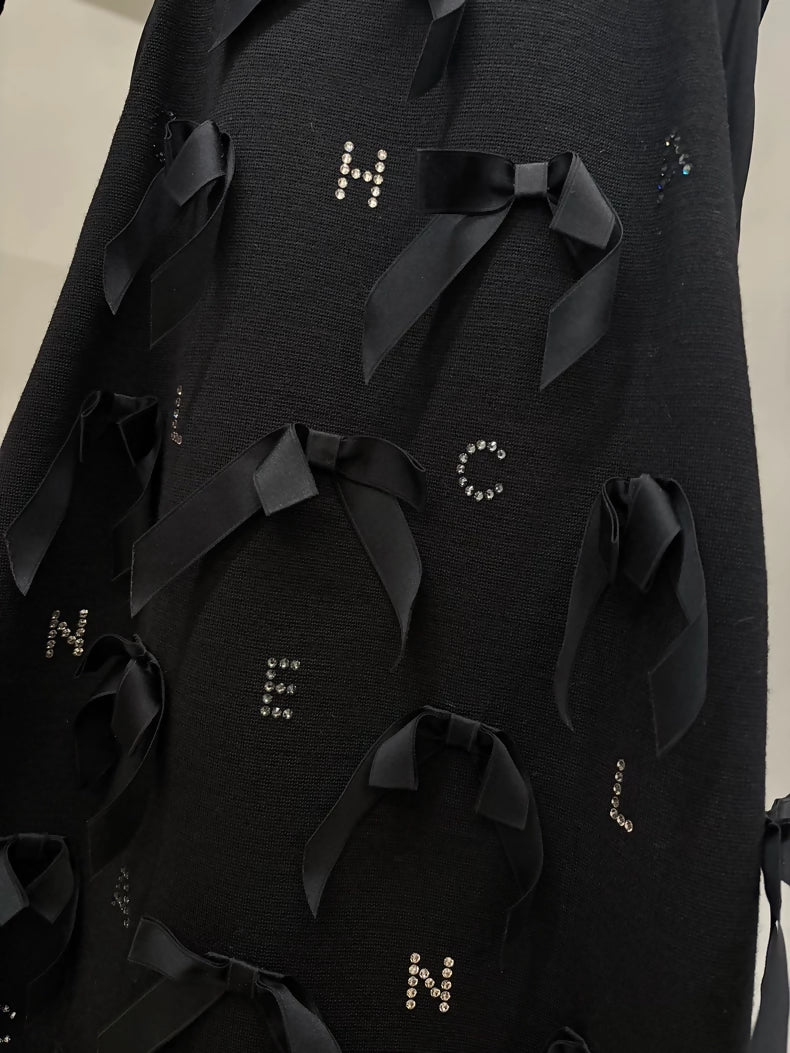 Chanel 23s Black Bow Rhinestone Dress