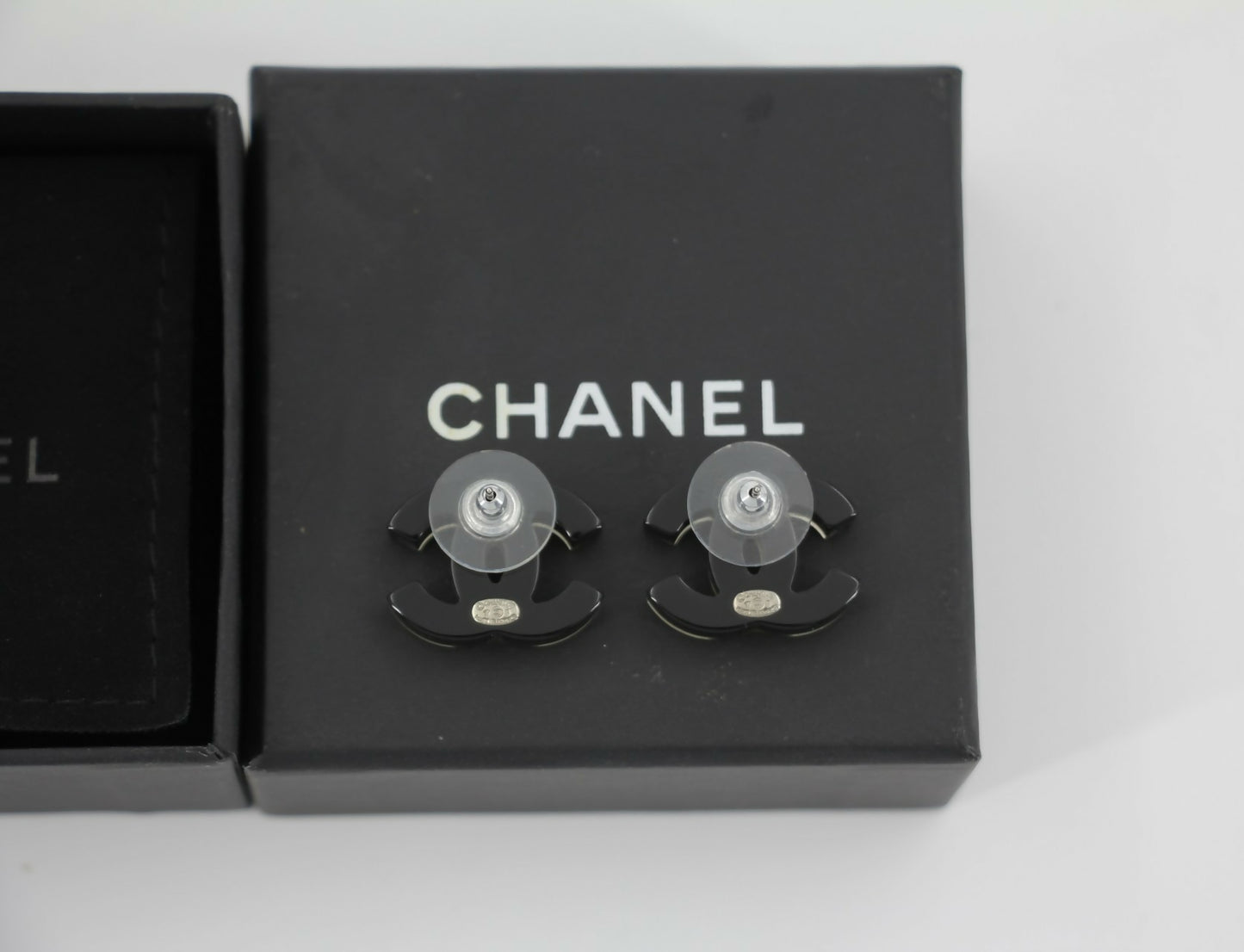 Chanel 17S Resin Gold Powder Black Stud Earrings