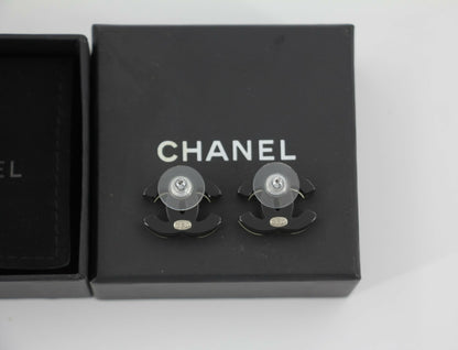 Chanel 17S Resin Gold Powder Black Stud Earrings