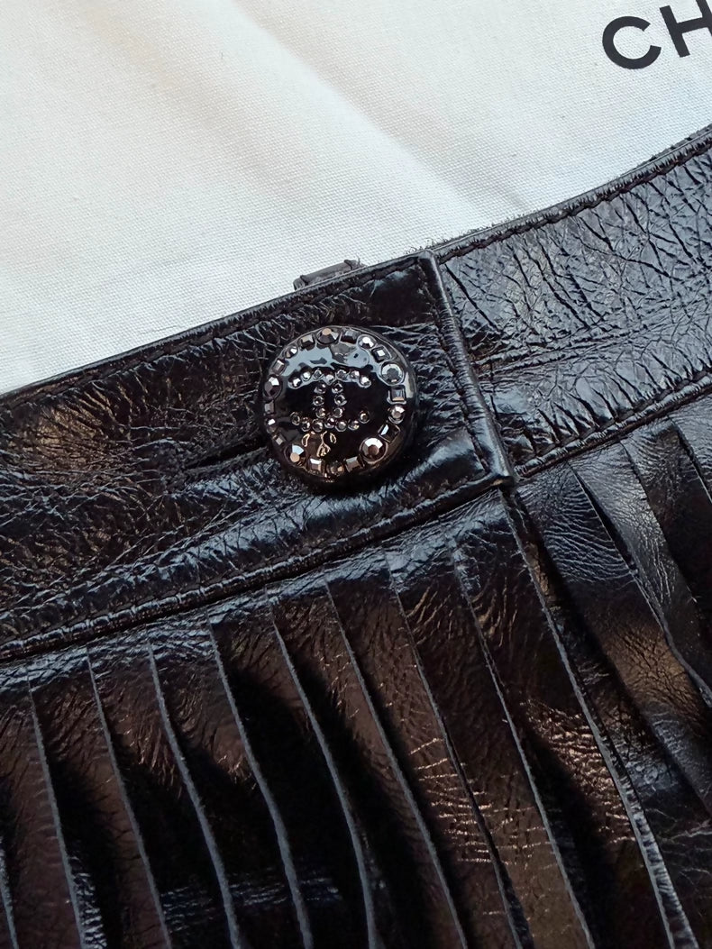 Chanel 22C Black Fringe Lambskin Skirt